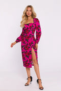 Robe élégante imprimé floral manches longues bouffantes fente latérale fermeture discrète femme taille ajustable