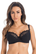 Soutien-gorge exclusif eco couleur noire semi-dosé coton dentelle extensible motifs floraux support poitrine lourde femme