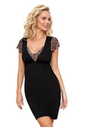 robe soirée élégante mi cuisse ajustée manches courtes dentelle noire rose pâle tulle viscose fluide légère respirante douce coutures discrètes