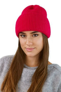 Bonnet d'hiver en maille côtelée pour femme, couleur rouge vif, coupe ajustée, style moderne, chaud et confortable