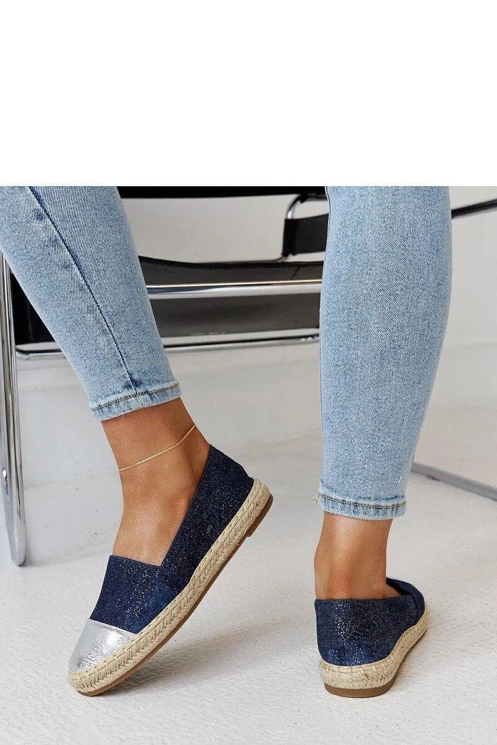 espadrille femme Solea marine pailletée embout argenté métallisé semelle jute tressée plateforme caoutchouc bout rond confortable décontractée chic élégante