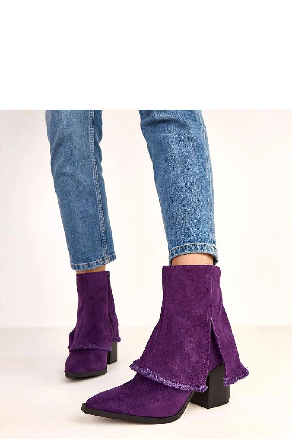 bottines femme talon 9cm bloc suède écologique violet profond bout pointu cheville 13cm col replié fermeture éclair latérale