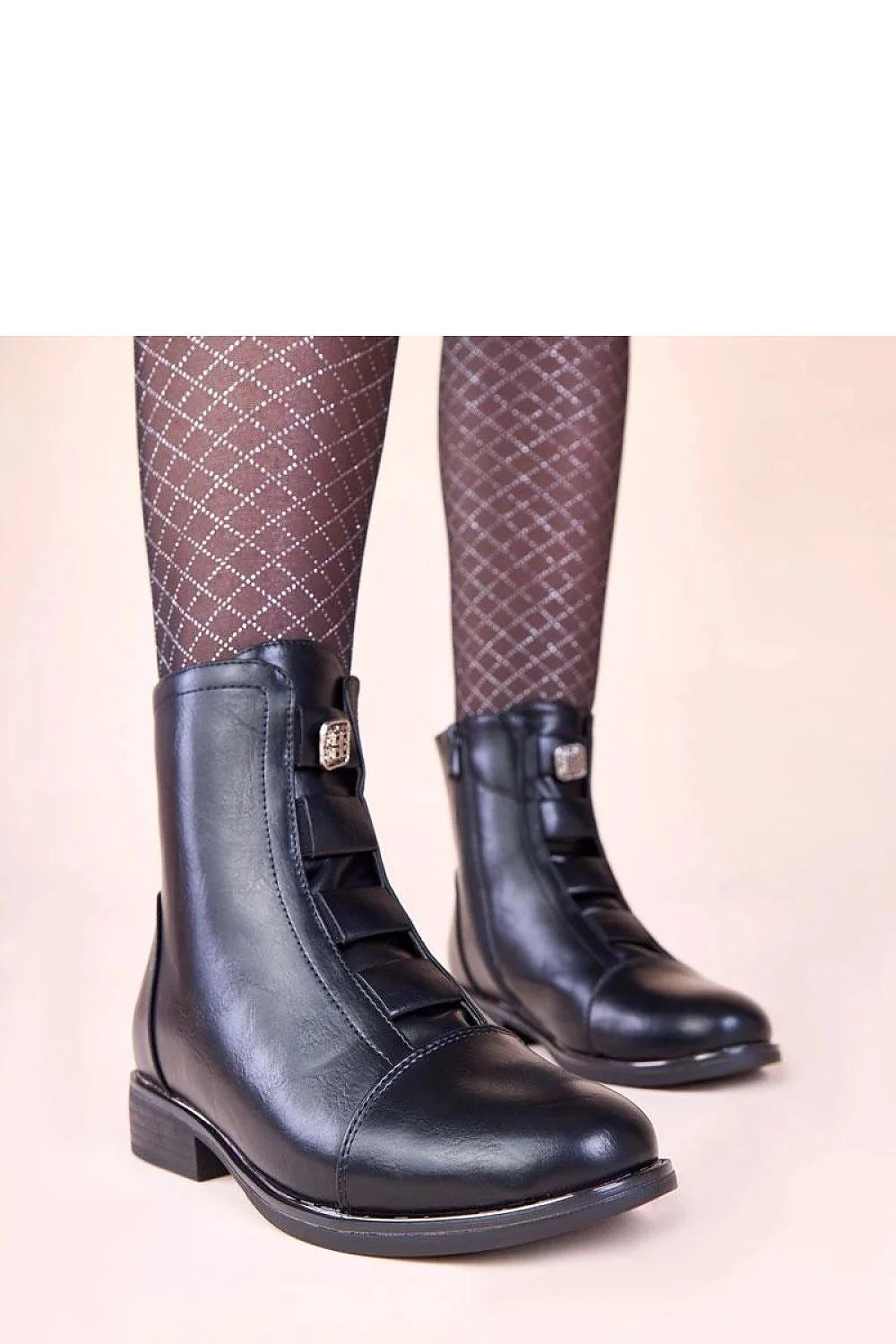 bottines femme noir similicuir tige mi cheville bout rond talon bloc bas 3cm brides boucle métallique