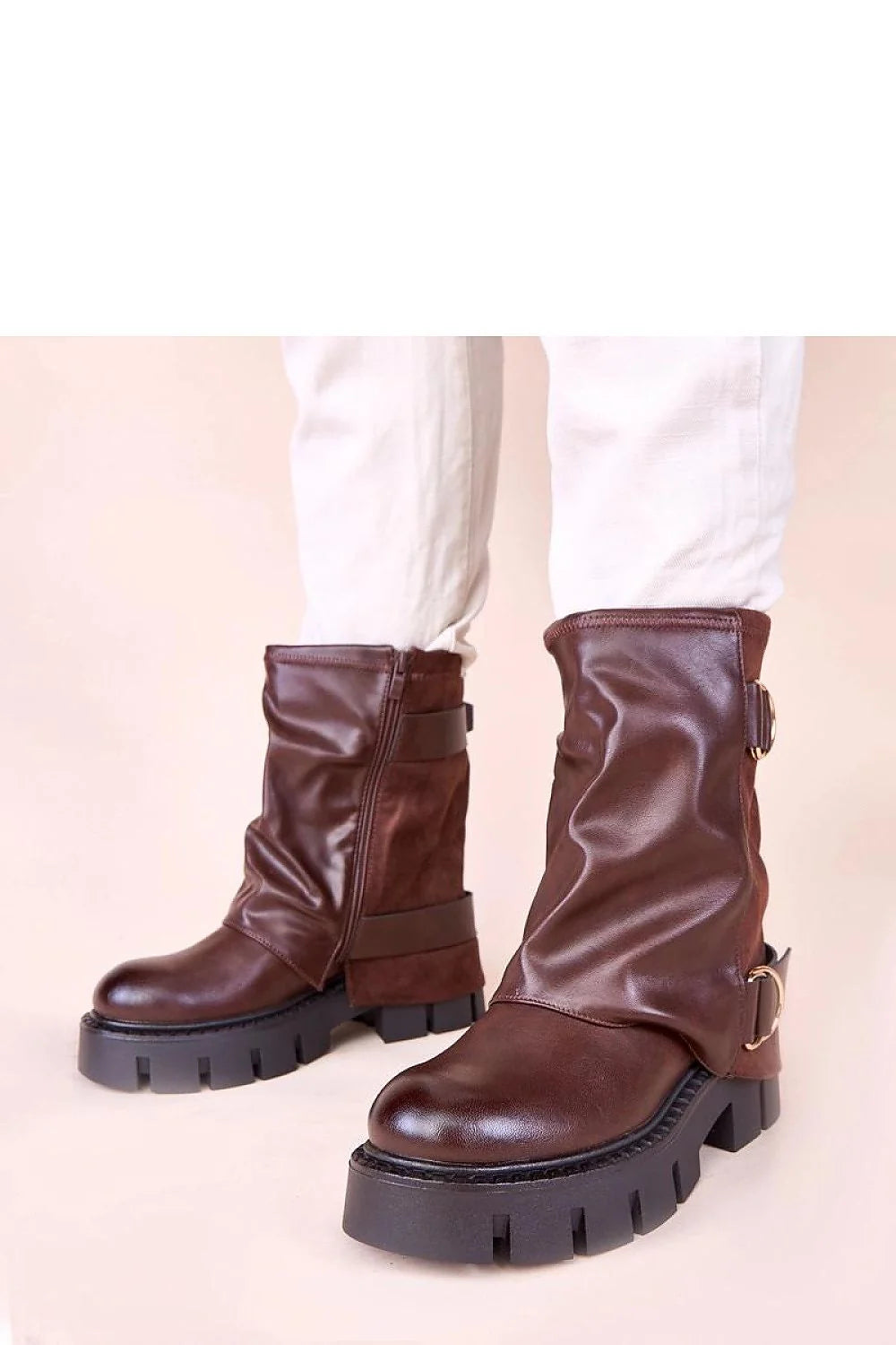 bottines marron plateforme plates Cenda Gemre cuir synthétique confort durable col roulé stabilité marche polyvalentes élégantes modernes mode