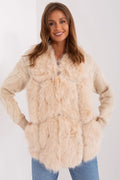 Gilet féminin en fourrure假 élégant beige clair automne/hiver/printemps manches longues col montant femmes