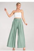Pantalon femme large décontracté plis taille haute ceinture élastique viscose élégant confortable robe de plage tenue estivale couleurs pastel