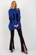 Pull oversize Rue Paris lettrage graphique bleu vif coupe moderne manches longues encolure ronde femmes