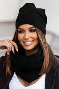 Bonnet et écharpe tube IVON en coton tricoté style universel pour femme, automne hiver, cadeau idéal, couleur noire