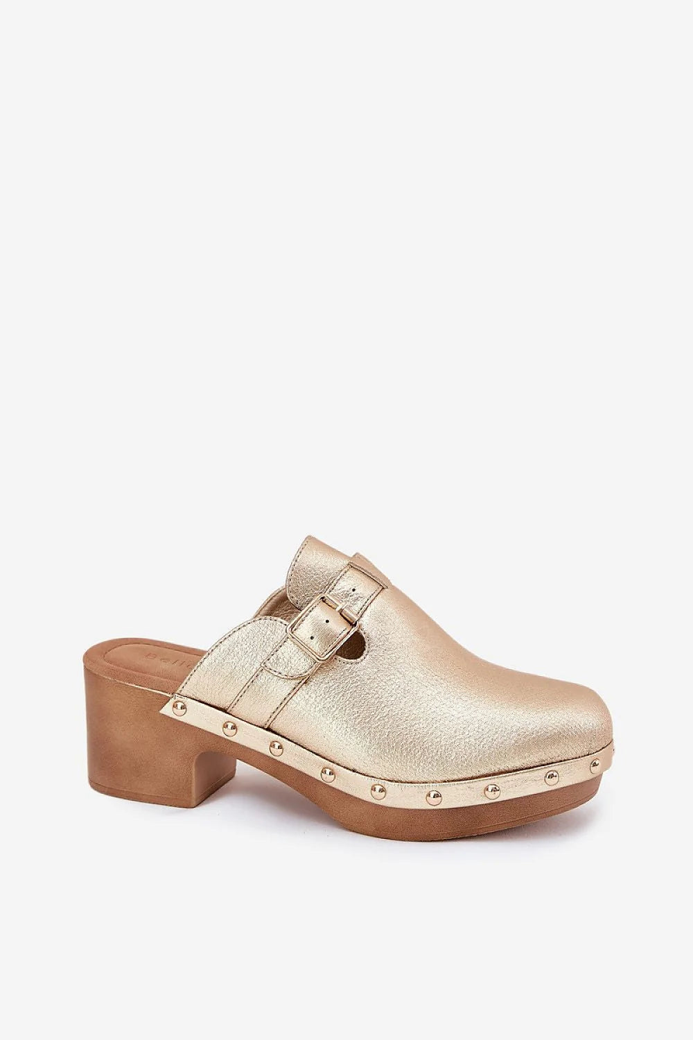 Mules dorées pour femmes style sabot ouvert moderne design raffiné talon bloc 6 cm confort toute la journée
