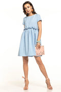 Robe légère en coton bleu clair chic manches courtes idéale pour occasions spéciales femmes élégantes