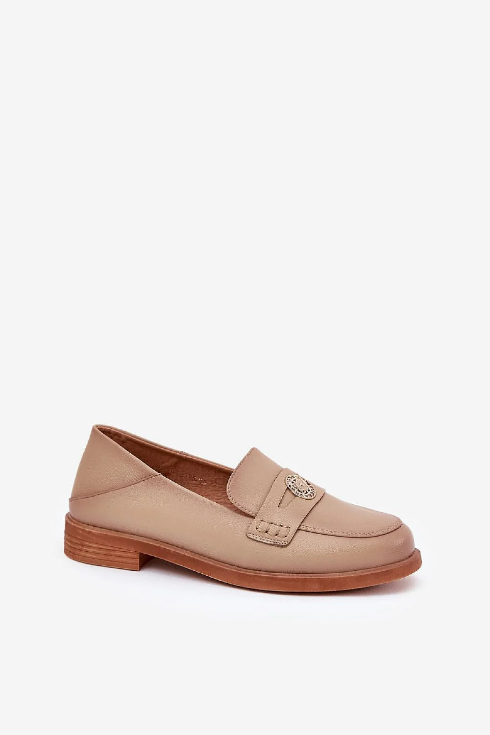 mocassins femme vinceza cuir naturel beige doré talon plat semelle intérieure cuir bout arrondi slipon bride métallique maintien cheville élégant