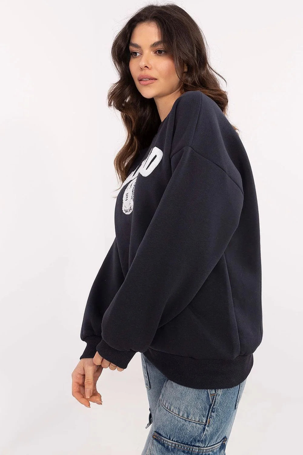 Sweatshirt femme design universitaire Harvard couleur bleu marine manches longues coupe ample