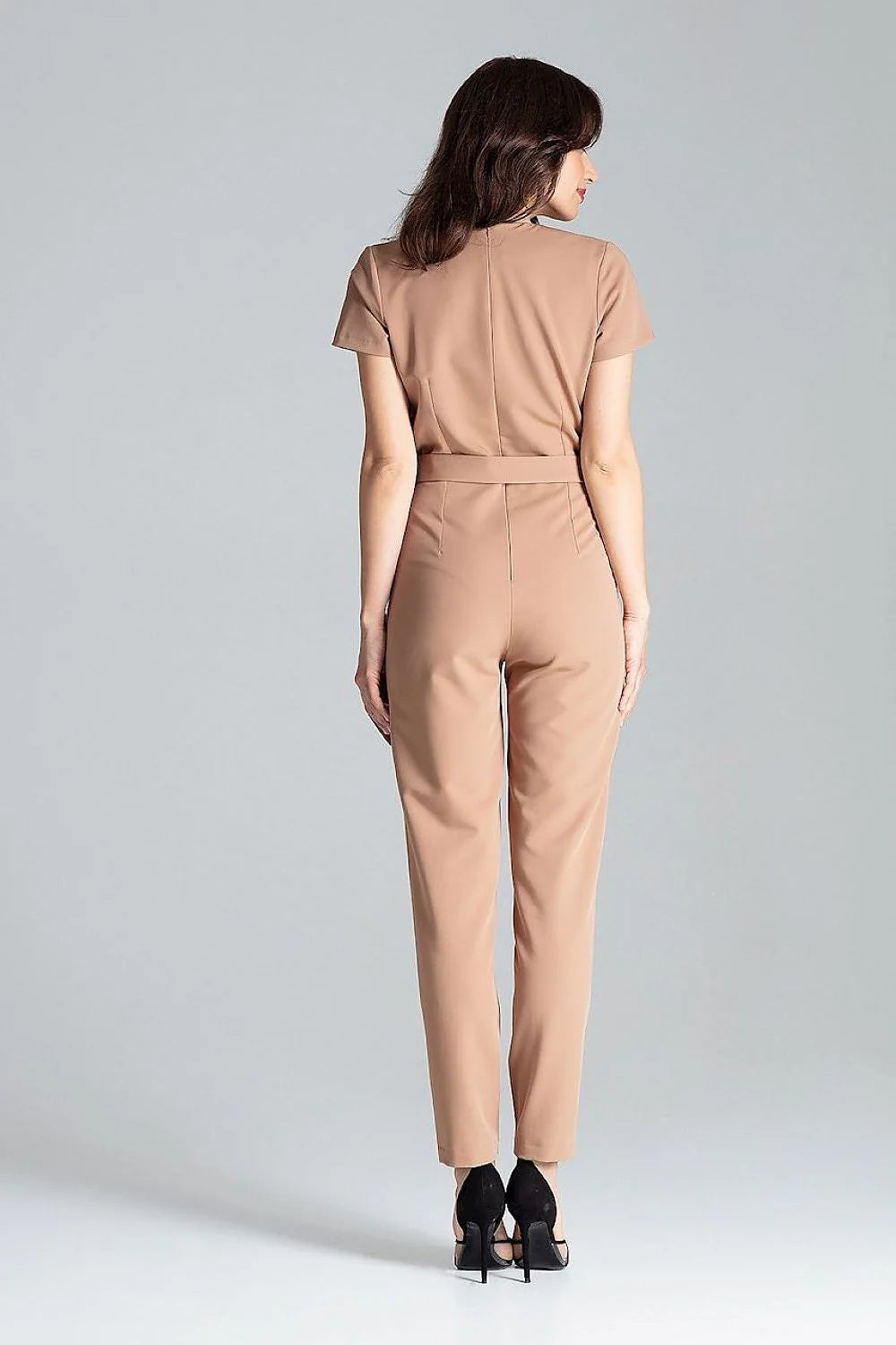 Combinaison Lenitif élégante pour femme design moderne cache-cœur manches courtes ceinture intégrée vert profond polyester viscose taille ajustable