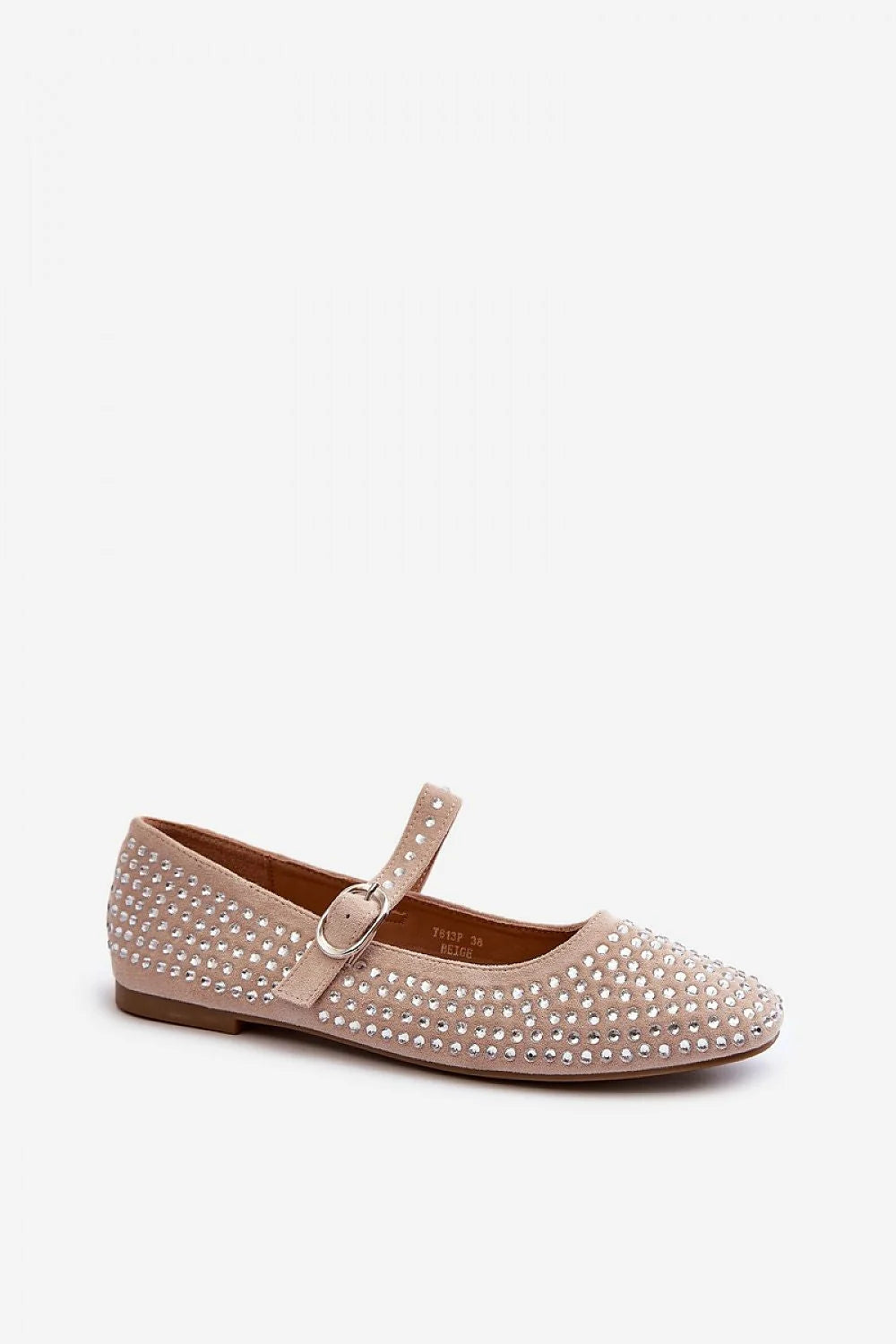 ballerines femme suédé écologique nude strass argentés pavage empeigne bride boucle métallique ajustable semelle caoutchouc plate talon petit élégant
