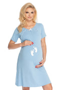 Nuisette maternité coton bleu confort chic boutons nœud décoratif grossesse future maman pratique élégante