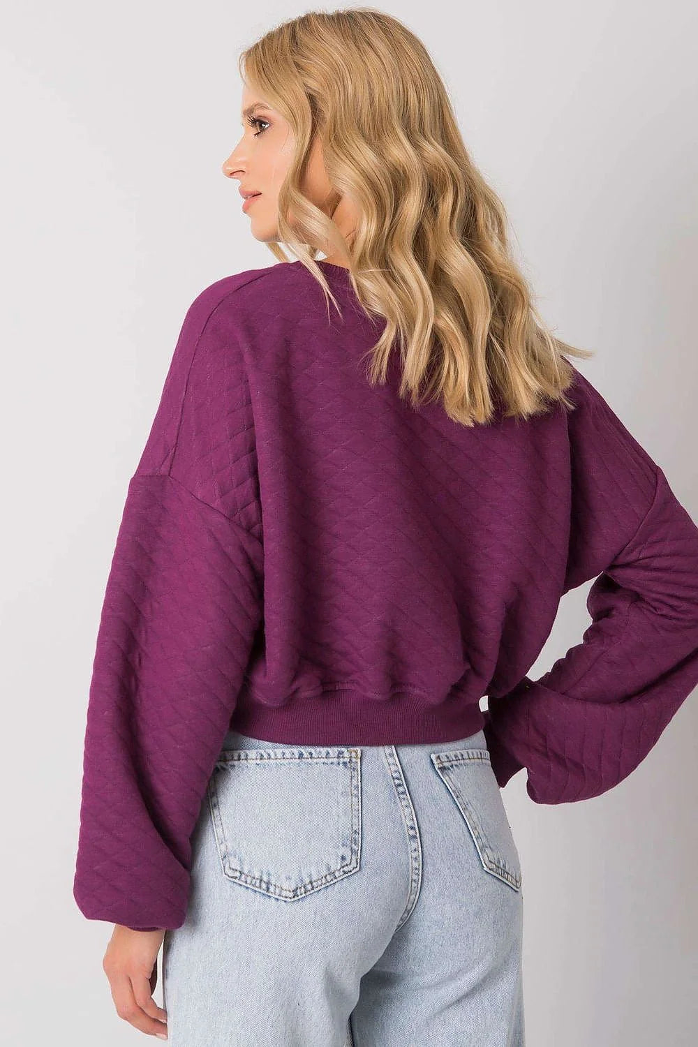 Sweatshirt femme moderne décontracté tissu matelassé kaki losanges manches longues ample urban casual