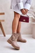 Bottes Step in style cuir texturé beige taupe talon bas zip latéral anneaux métalliques urban style femmes
