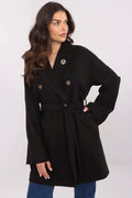 Manteau élégant transition pour femmes en polyester coupe classique col à revers ceinture broche métallique style polyvalent automne-hiver-printemps longueur courte confort durabilité