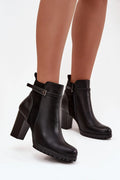 bottines femme cheville simili cuir noir effet lisse suédine talon pilier haut stable semelle crantée antidérapante fermeture zippée bride boucle