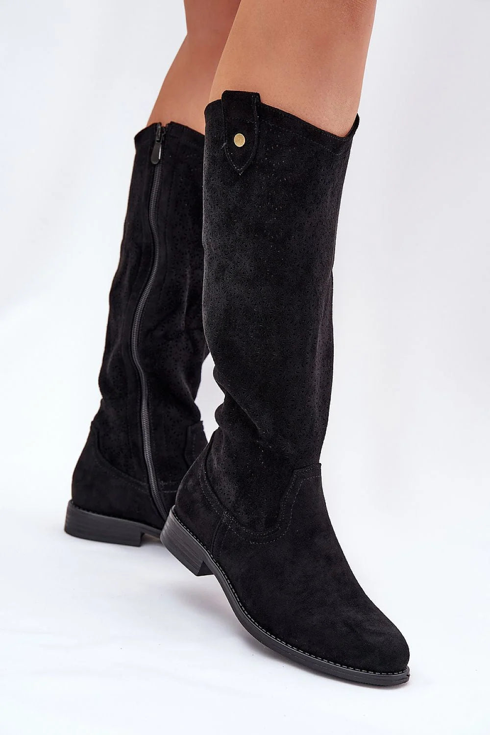 Bottes cuissardes Step in style en éco-daim noir, style classique, talon plat, fermeture éclair latérale, confort toute la journée, femme