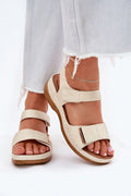 Sandales pour femmes style moderne ouvertes à l'avant cuir artificiel beige ajustables bride métallique confortable été