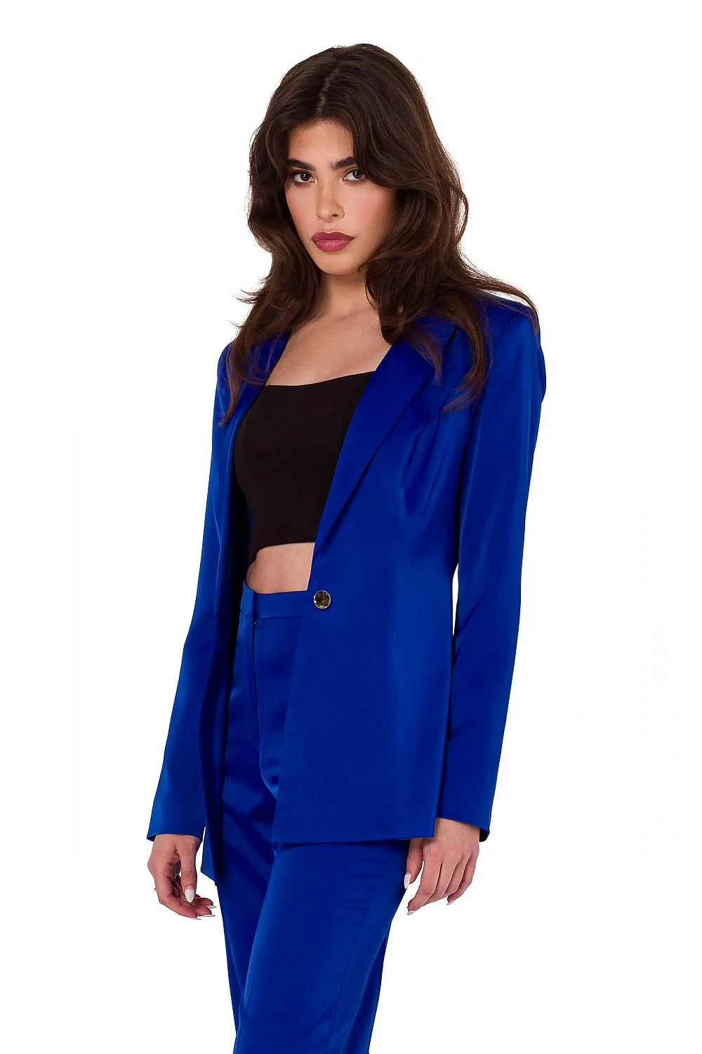 Blazer femme Makover coupe classique un bouton bleu électrique matériaux de haute qualité fabriqué en Pologne