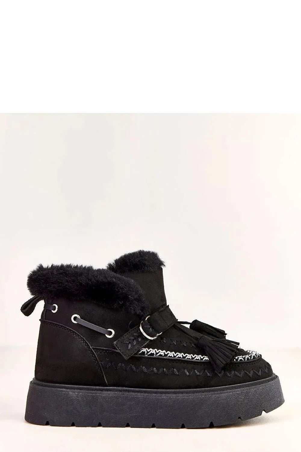 bottes fourrées franges suédine écoresponsable noire plateforme 4cm crantée semelle antidérapante doublure chaude slipon facile enfiler cosy hivernal