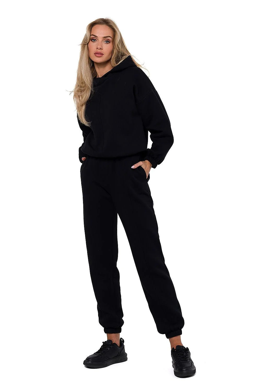 Sweatshirt pour femme en maille drapée à capuche manches longues élastique cousu tissu 90% coton 10% polyester