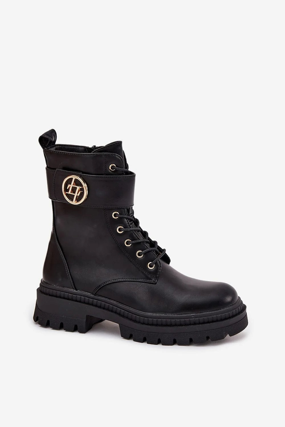 bottines femme simili cuir noir montantes plateforme épaisse crantée antidérapante doublure fourrure chaude fermeture lacets zip latéral bride boucle dorée