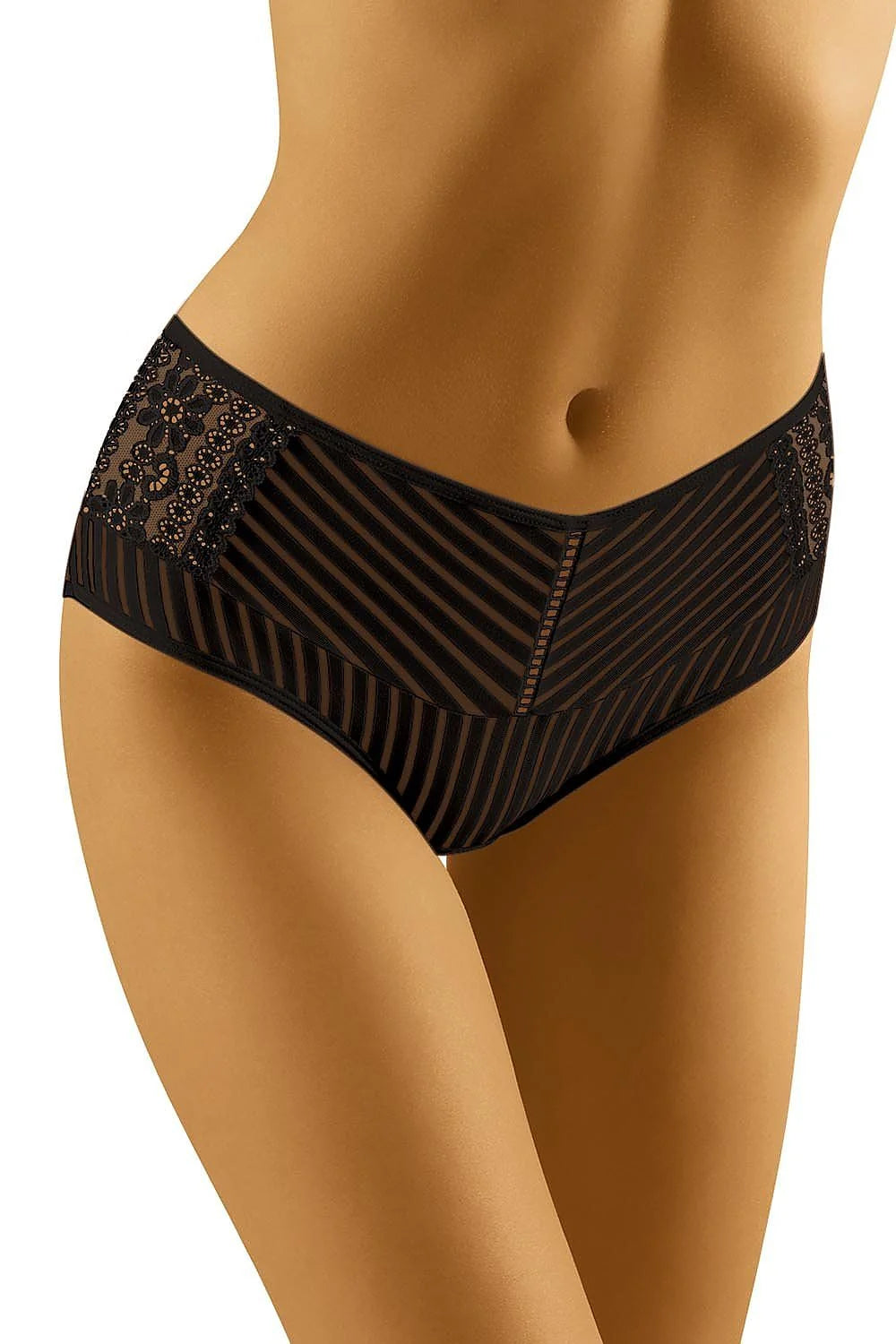 Culottes taille haute élégantes en dentelle noire avec motifs floraux pour femme moderne chic