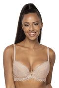 soutiengorge pushup dentelle florale rembourré coques armatures maintien structuré décolleté plongeant bretelles fines réglables bordure festonnée bijou décoratif élégant sensuel