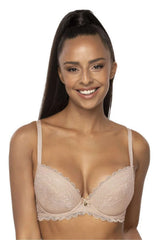 soutiengorge pushup dentelle florale rembourré coques armatures maintien structuré décolleté plongeant bretelles fines réglables bordure festonnée bijou décoratif élégant sensuel