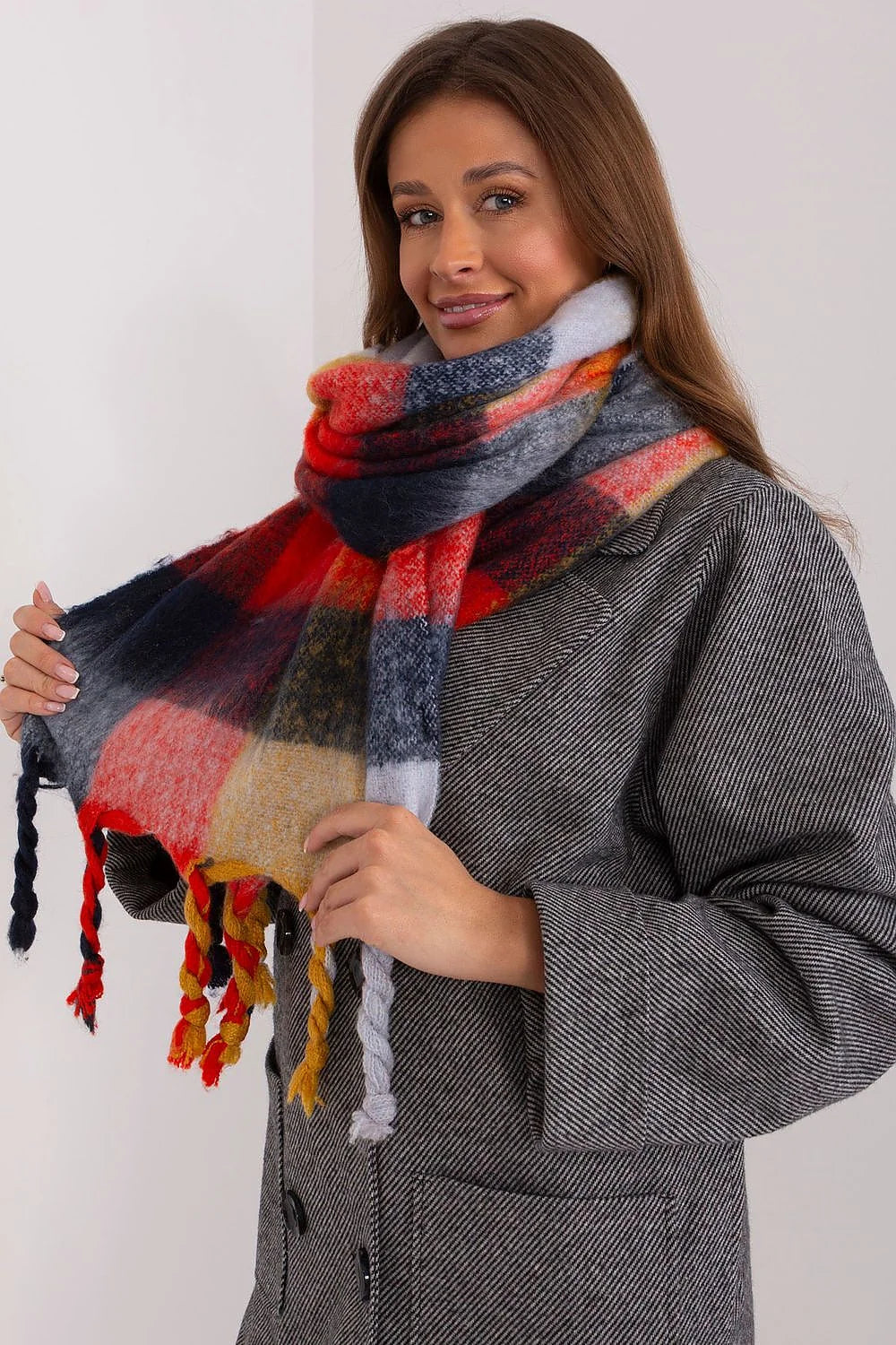 Écharpe pour femmes carreaux colorés laine polyester doux franges multicolores Automne Hiver élégante versatile