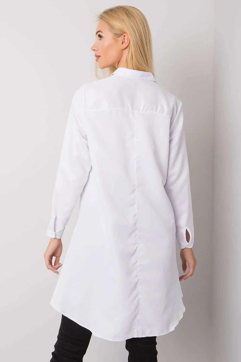 Chemise manche longue Ex Moda col classique dos plus long asymétrique poche latérale coton élasthanne polyester femme