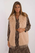 Gilet sans manches fausse fourrure chic tendance beige clair coupe droite femmes confortable sans fermeture