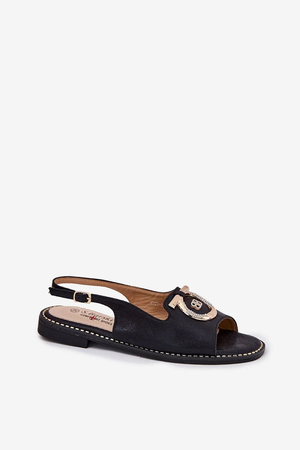 Sandales élégantes pour femme style moderne ouvert orteils cuir noir doré strass été occasion