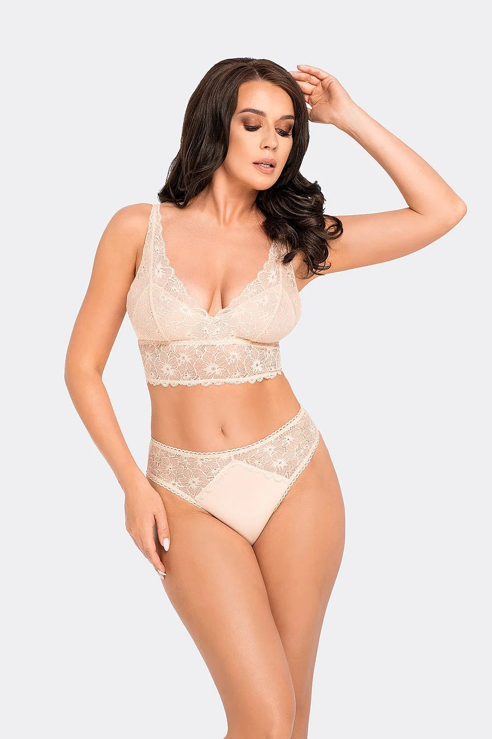 Ensemble Babell lingerie dentelle floral nude femmes soutien-gorge bralette culotte taille haute coton elastane confort style sophistiqué