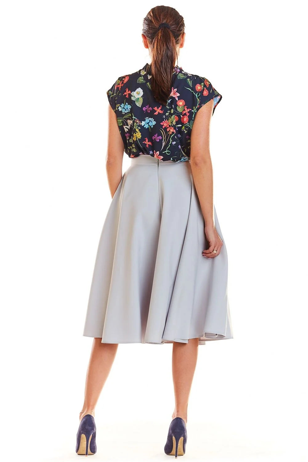 Jupe élégante en coton évasée à motifs floraux colorés pour femme moderne et soirées chics