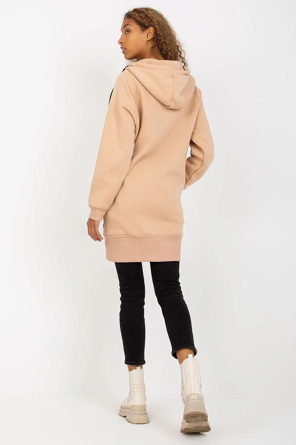 Sweatshirt femme Rue Paris longue manches longues capuche fermeture éclair beige sable coton élasthanne polyester veste Casual Moderne