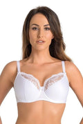 Soutien-gorge féminin à armatures semi-coussinets dentelle florale blanc pur bretelles ajustables boucle décorative lingerie élégante quotidien occasion spéciale