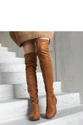 Bottes cuissardes Solea femme éco-daim caramel design moderne ajustement personnalisé confort tout temps