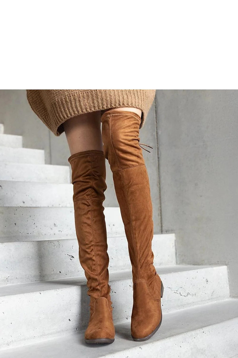 Bottes cuissardes Solea femme éco-daim caramel design moderne ajustement personnalisé confort tout temps
