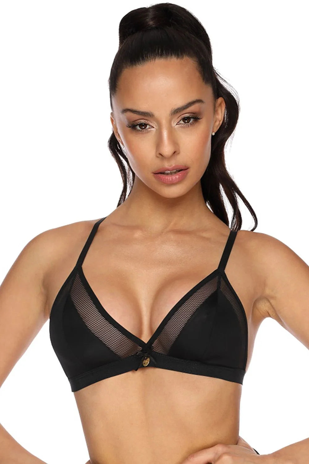 Soutien-gorge bralette noir en microfibre et mesh moderne sans armature sexy pour femme élégante
