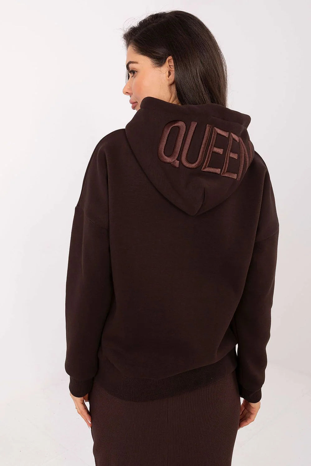 sweatshirt femme hoodie oversize marron chocolat uni coupe droite décontractée molleton épais capuche sans cordon manches longues doublure chaude coton