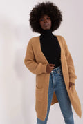 cardigan tricot long ouvert camel oversize maille duveteuse manches longues amples poches plaquées côtelées cosy décontracté femme superposer automne hiver