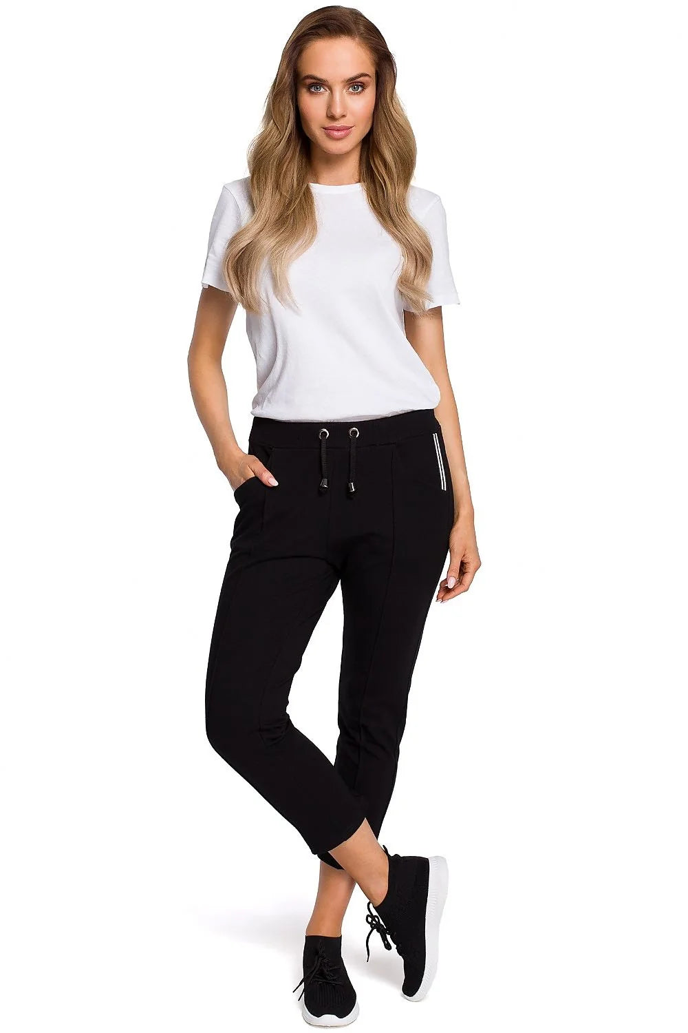 Pantalon femme coton élasthanne décontracté noir élégant confort quotidien mode féminine jogging chic