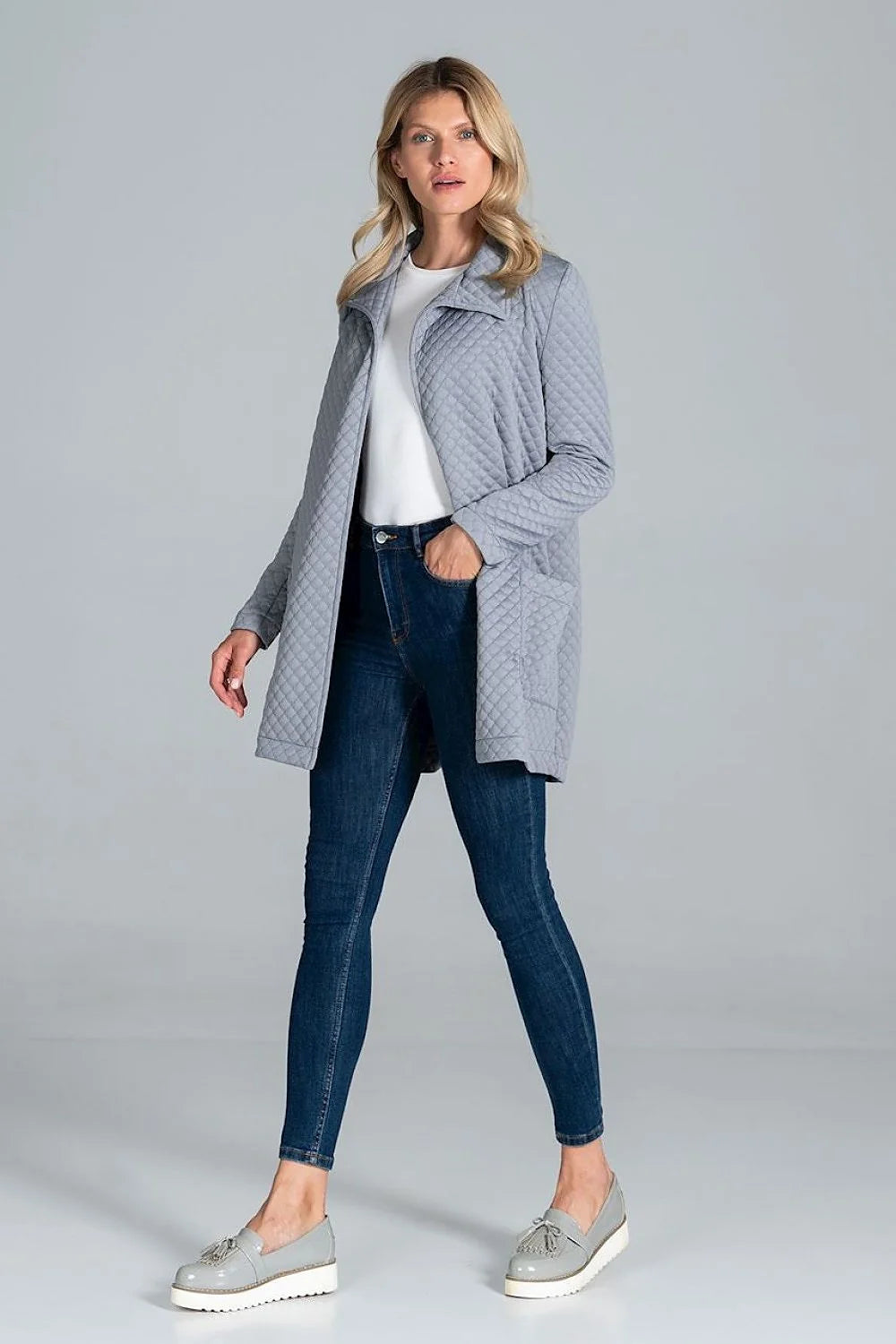 Veste matelassée marron losange ceinture poches avant style décontracté moderne femme hiver chaud