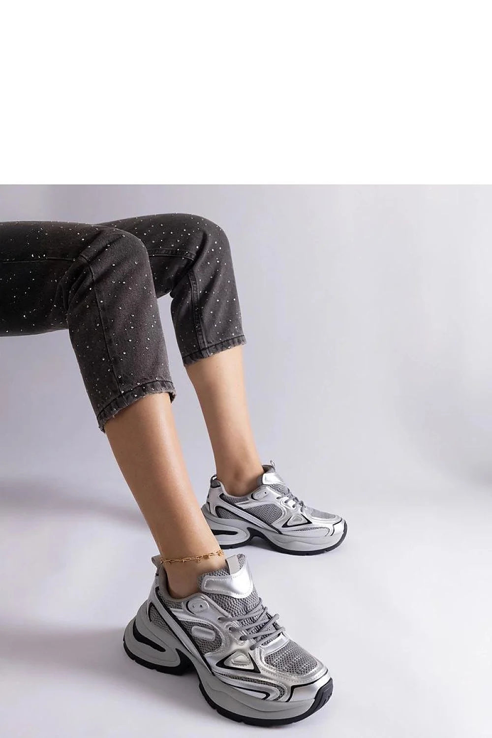 baskets solea femme chunky compensées argentées métallisées maille respirantes similicuir laçage rembourrées semelle épaisse profilée contrastée antidérapantes rétro sportives