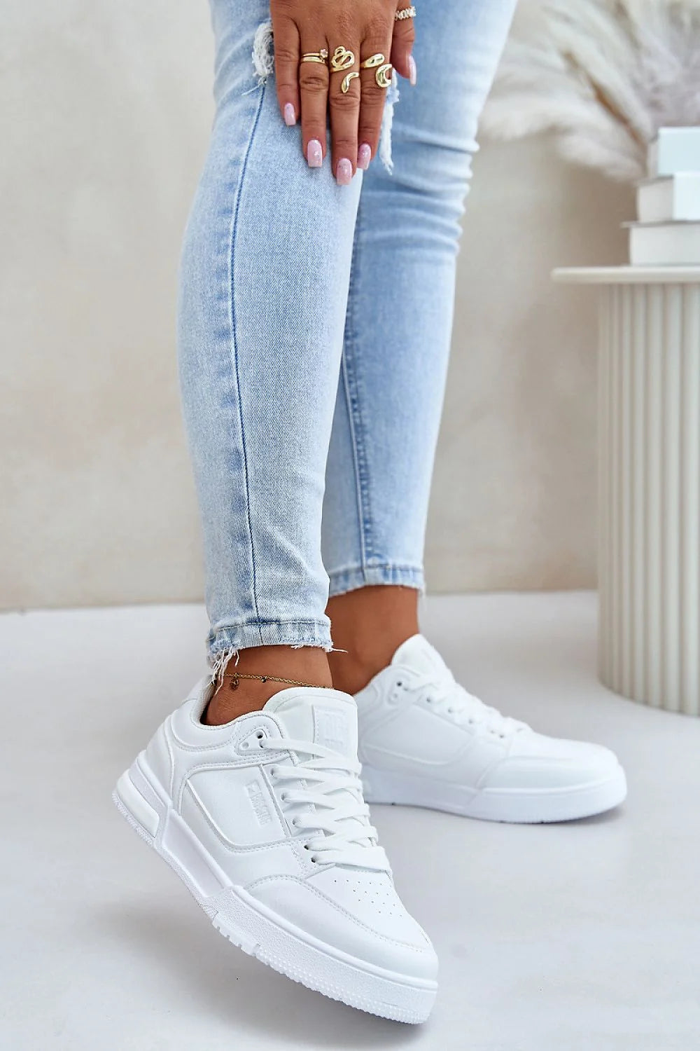 Chaussures de sport pour femmes Big Star en cuir écologique, style intemporel, confort maximal, baskets blanches, HI POLLY SYSTEM recyclé