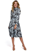 Robe femme polyester romantique coupe évasée col montant élégante florale contrastée idéale toutes occasions